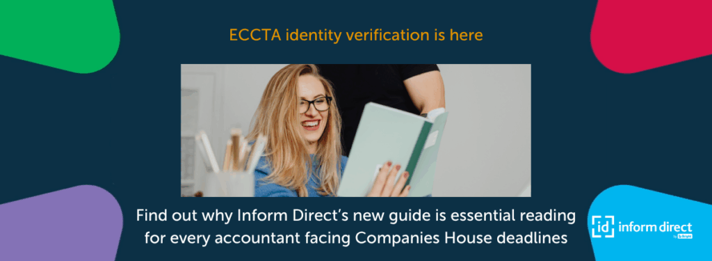 Branded image of an accountant reading. Headline - ECCTA identity verification is here